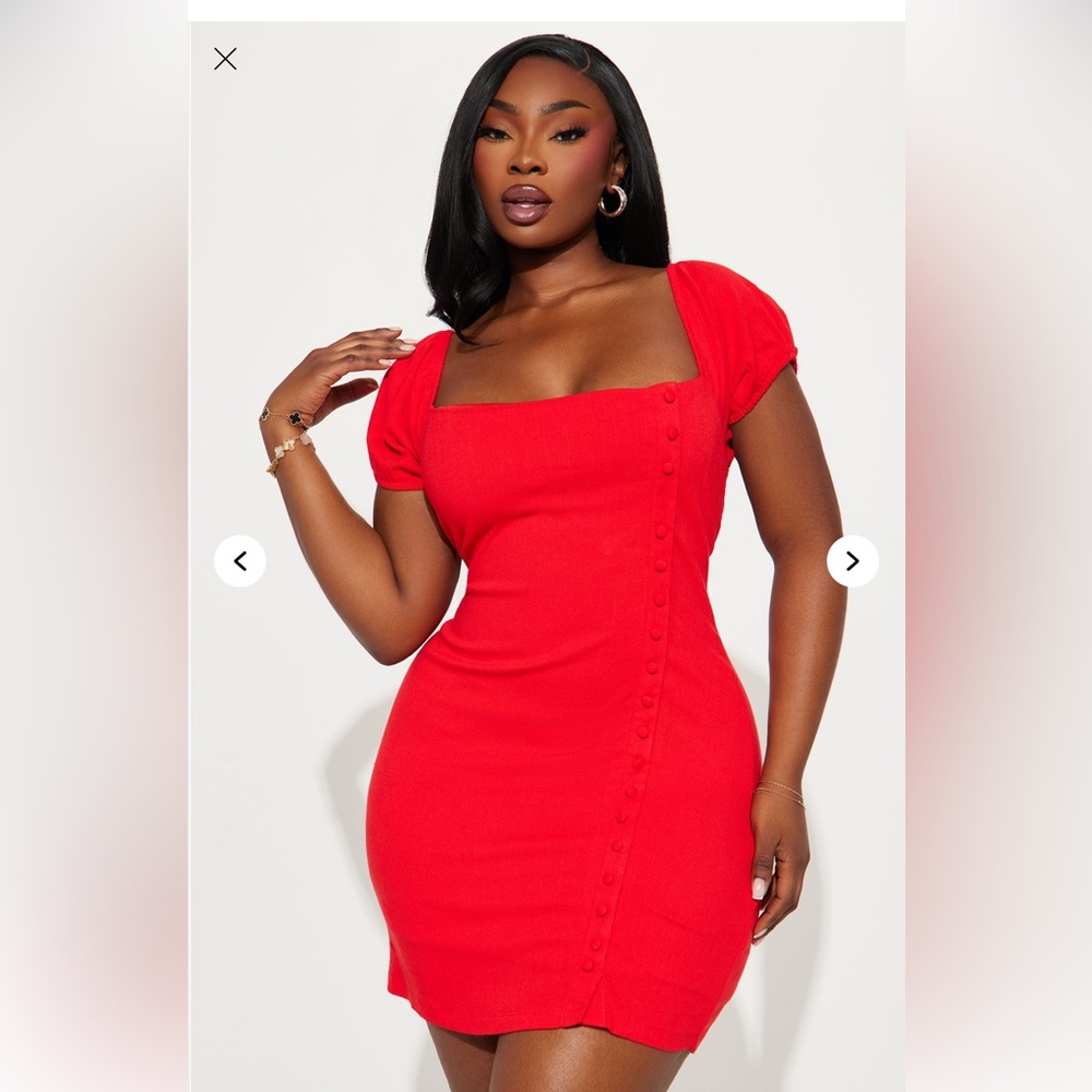Red Stretch Linen Micro Mini Dress - Picture 4 of 6